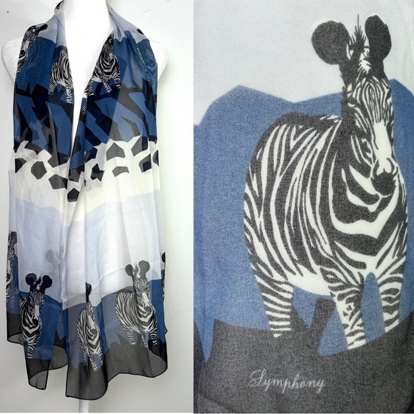 SYMPHONY Zebra Lightweight Semi Sheer Scarf Abstract Geometric Shapes - Picture 1 of 16